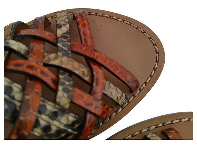 Céline Sandales plates en cuir python Celine Marron - vue 7