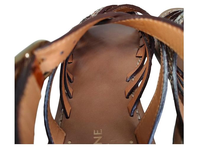 Céline Sandales plates en cuir python Celine Marron - vue 9
