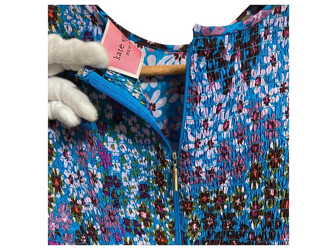 Seiden-Rayon-Kleid mit Blumenmuster von Kate Spade New York Blau - Ansicht 4