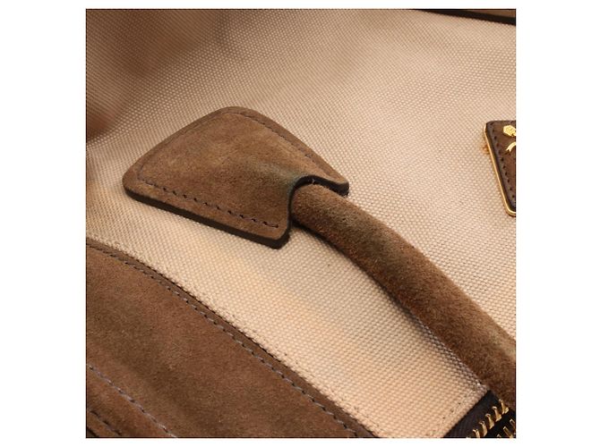 Prada Canapa+Scamoscia Handtasche Braun Beige - Ansicht 10