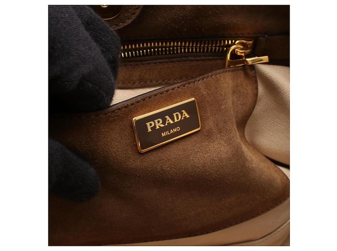 Prada Canapa+Scamoscia Handtasche Braun Beige - Ansicht 4
