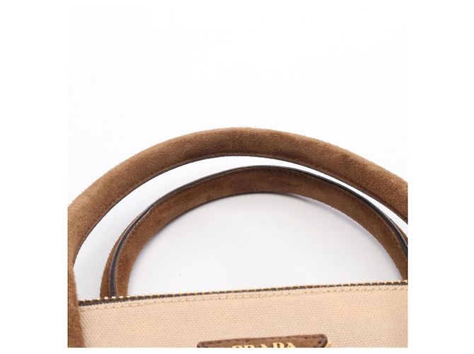 Prada Canapa+Scamoscia Handtasche Braun Beige - Ansicht 6