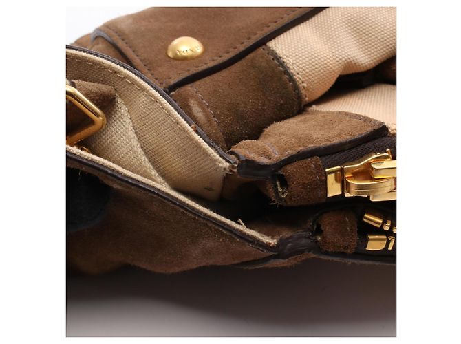 Prada Canapa+Scamoscia Handtasche Braun Beige - Ansicht 8