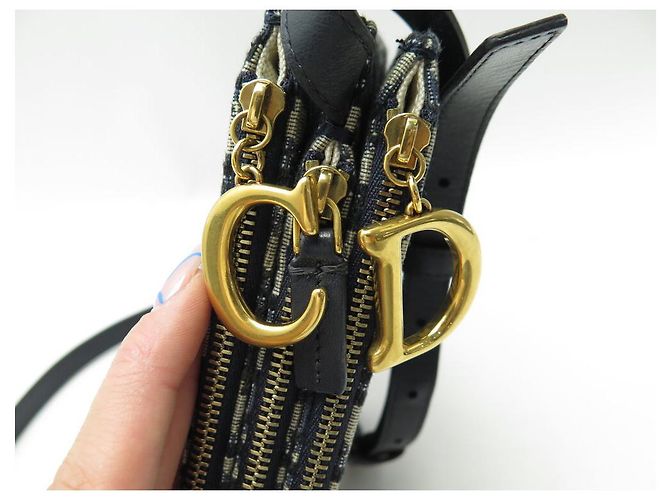 NUEVO BOLSO DE MANO CLUTCH CHRISTIAN DIOR TRIO SADDLE MONOGRAMA Azul marino - vista 6