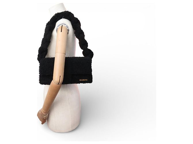 NUOVO BORSO A MANO JACQUEMUS BAMBIDOU PELLE DI PECORA NERA Nero - vista 5