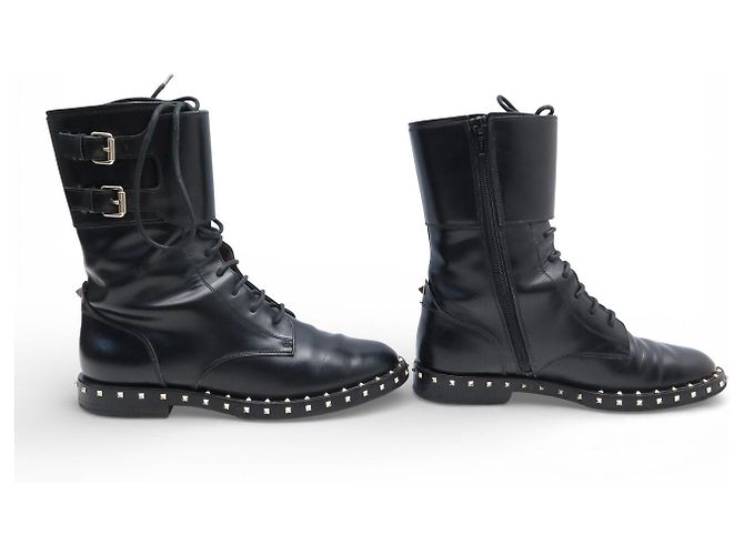 BOTINES VALENTINO ROCKSTUD RANGERS CON TIRAS 36 IT 37 FR BOTAS DE COMBATE Negro - vista 3