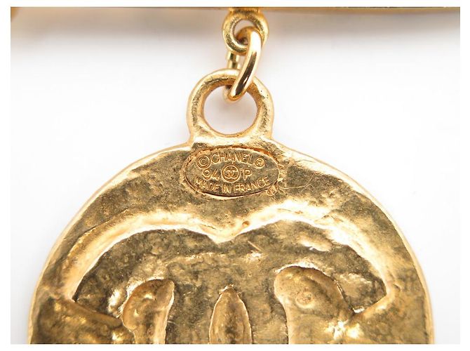 VINTAGE CHANEL BROSCHE PIN MEDAILLE LOGO CC 1994 GOLDMETALL BROSCHE Golden - Ansicht 3