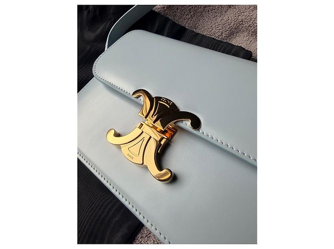 Classic Box Borsa a mano Céline Triomphe Teen Pelle Blu Chiaro - vista 3