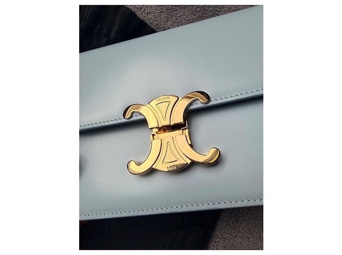 Classic Box Borsa a mano Céline Triomphe Teen Pelle Blu Chiaro - vista 8
