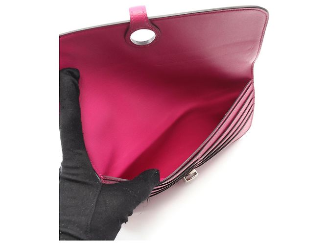 Hermès Cartera bifold larga Dogon de cuero Hermes Rosa - vista 4