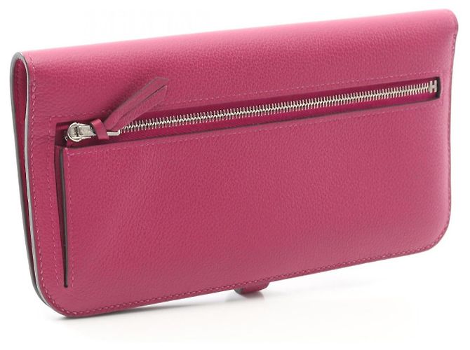 Hermès Cartera bifold larga Dogon de cuero Hermes Rosa - vista 5