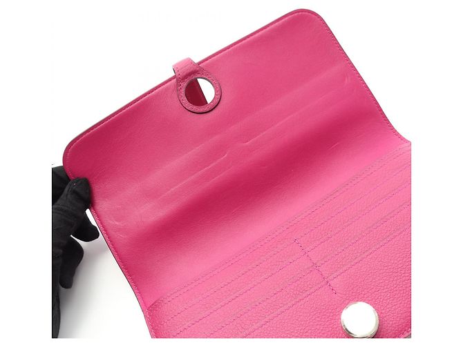 Hermès Cartera bifold larga Dogon de cuero Hermes Rosa - vista 7