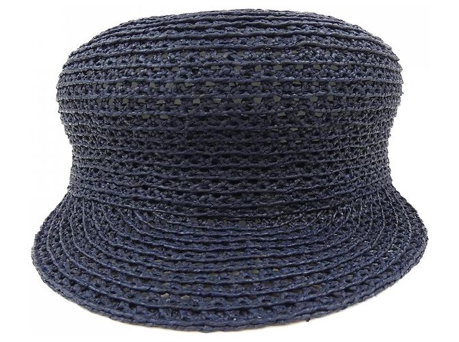 Hermès Cappello Raffia CrudeDeSel CanoeH GALATEE 57 Blu - vista 2
