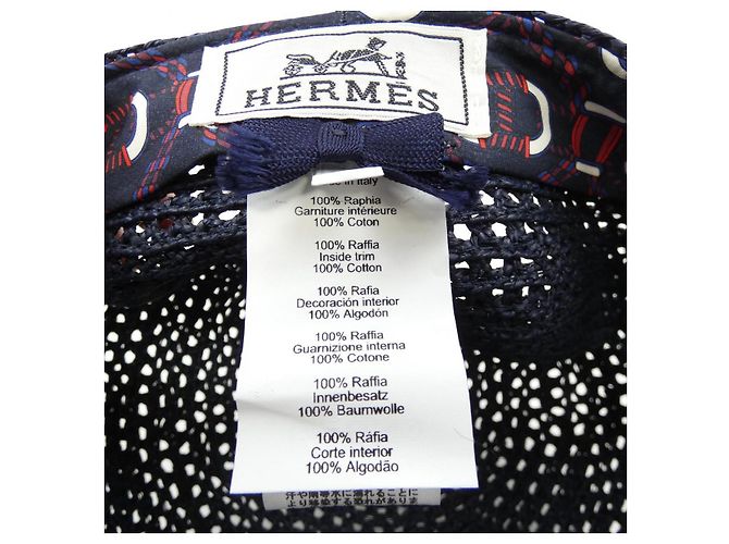 Hermès Cappello Raffia CrudeDeSel CanoeH GALATEE 57 Blu - vista 3
