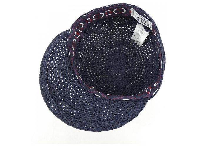 Hermès Cappello Raffia CrudeDeSel CanoeH GALATEE 57 Blu - vista 5