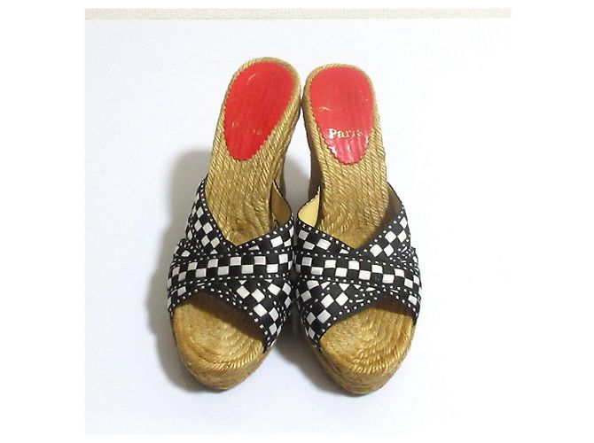 Sandali con zeppa Espadrille Christian Louboutin Nero Bianco Beige - vista 3