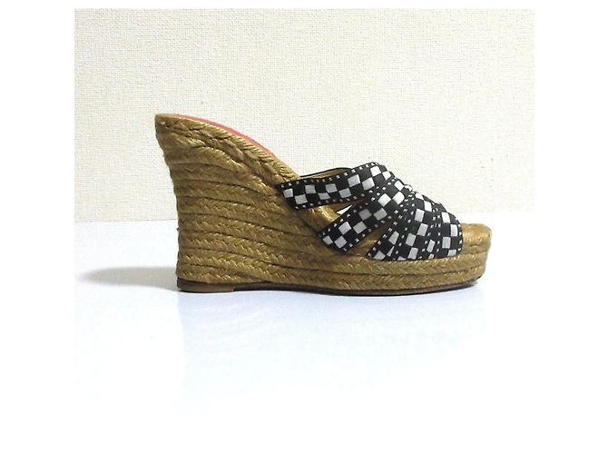 Sandali con zeppa Espadrille Christian Louboutin Nero Bianco Beige - vista 5