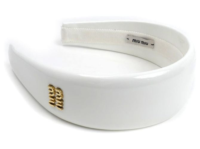Fascia per capelli in pelle lucida Miu Miu Bianco - vista 2