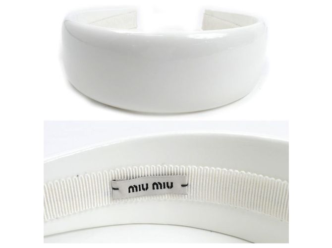 Fascia per capelli in pelle lucida Miu Miu Bianco - vista 3