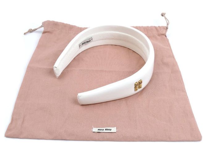 Fascia per capelli in pelle lucida Miu Miu Bianco - vista 5