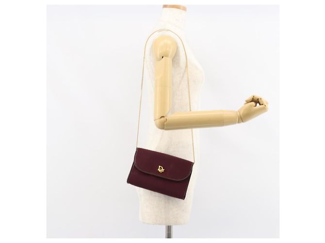 Borsa a spalla con catena Christian Dior in nylon bordeaux oro Auth SW1858 D'oro Bordò - vista 20