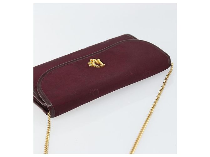 Borsa a spalla con catena Christian Dior in nylon bordeaux oro Auth SW1858 D'oro Bordò - vista 6
