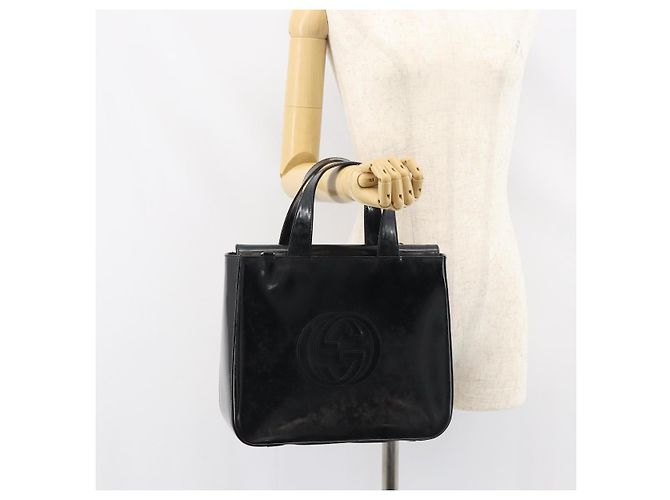 Borsa a Mano GUCCI Smalto Nero Argento 000 1013 0504 Auth ep12446 - vista 22