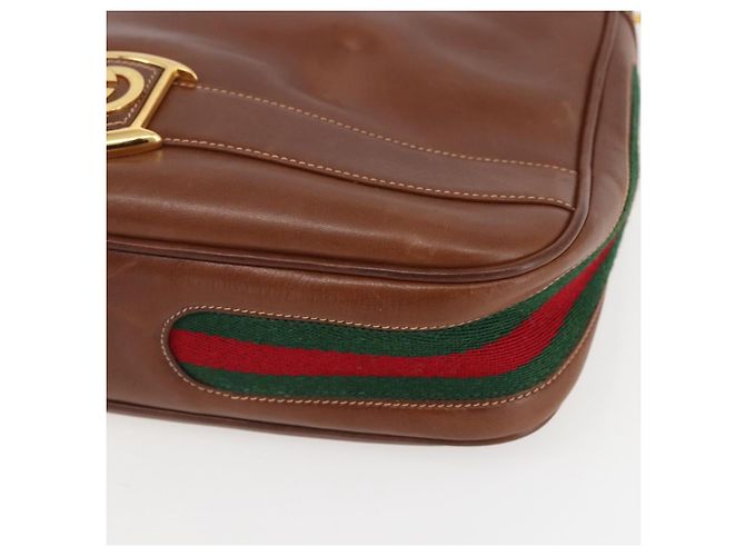 Borsa a Spalla in Pelle Sherry Line di GUCCI Vecchio GUCCI Oro Marrone Auth 153770 D'oro - vista 10
