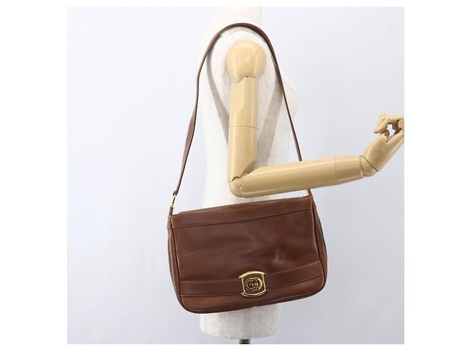 Borsa a Spalla in Pelle Sherry Line di GUCCI Vecchio GUCCI Oro Marrone Auth 153770 D'oro - vista 20