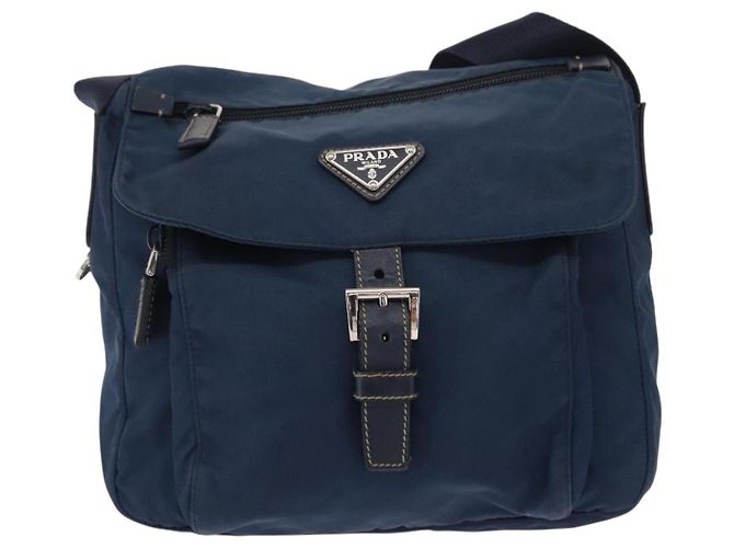 Borsa a Spalla PRADA in Nylon Blu Navy Argento Auth ki6224 - vista 13