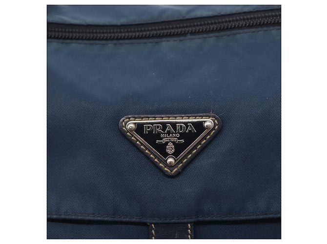 Borsa a Spalla PRADA in Nylon Blu Navy Argento Auth ki6224 - vista 17