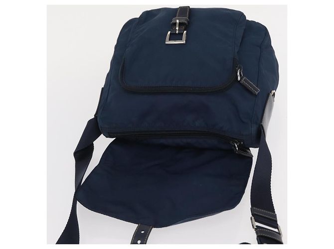 Borsa a Spalla PRADA in Nylon Blu Navy Argento Auth ki6224 - vista 19