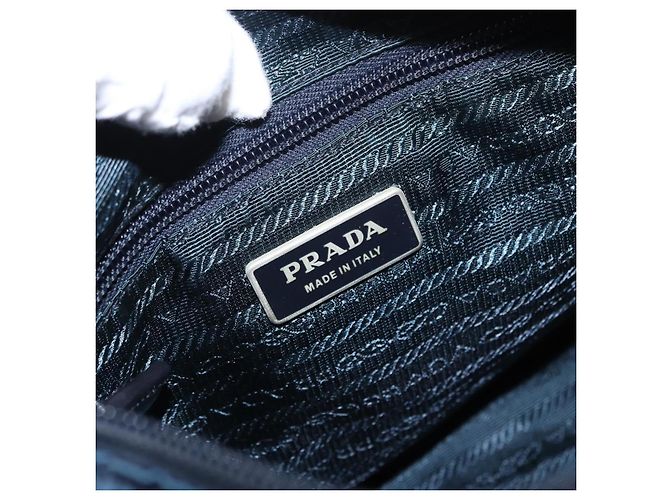 Borsa a Spalla PRADA in Nylon Blu Navy Argento Auth ki6224 - vista 21