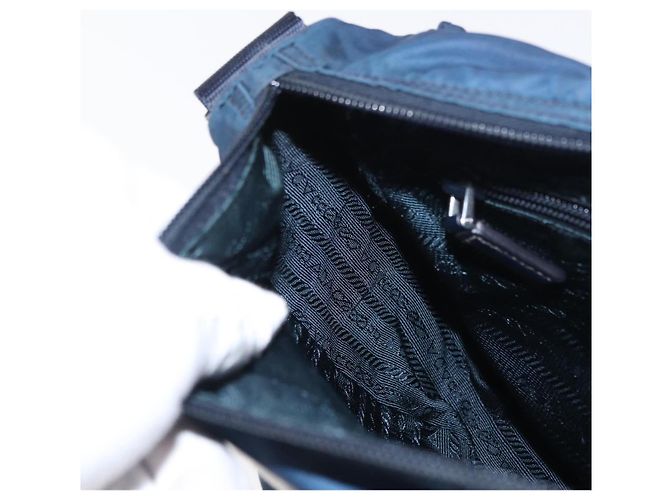 Borsa a Spalla PRADA in Nylon Blu Navy Argento Auth ki6224 - vista 23