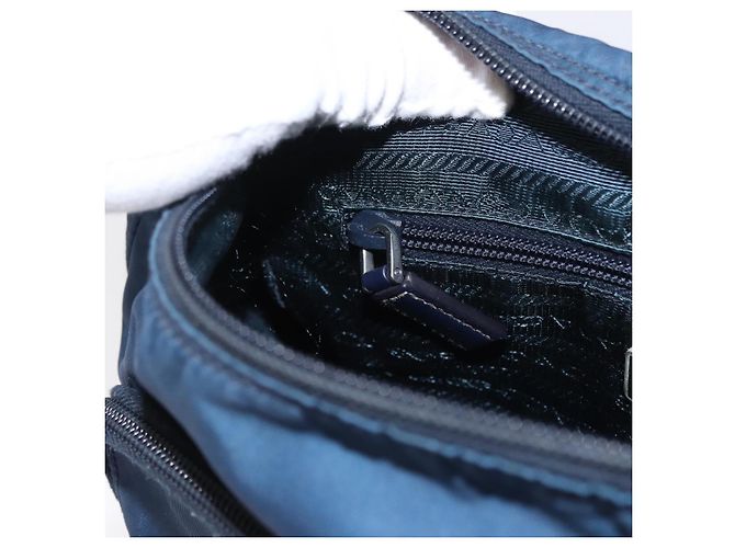 Borsa a Spalla PRADA in Nylon Blu Navy Argento Auth ki6224 - vista 24