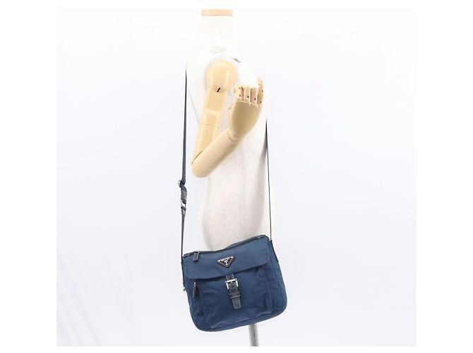 Borsa a Spalla PRADA in Nylon Blu Navy Argento Auth ki6224 - vista 27