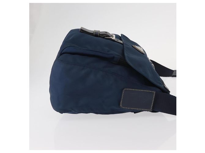 Borsa a Spalla PRADA in Nylon Blu Navy Argento Auth ki6224 - vista 3