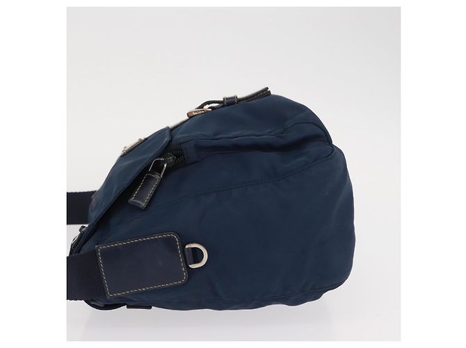 Borsa a Spalla PRADA in Nylon Blu Navy Argento Auth ki6224 - vista 4