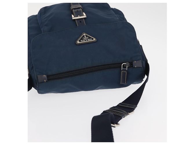 Borsa a Spalla PRADA in Nylon Blu Navy Argento Auth ki6224 - vista 6