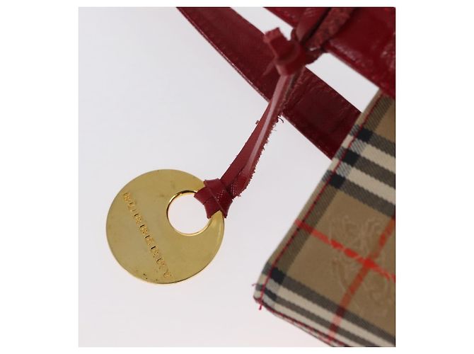 Borsa Tote Nova Check in Tela e Pelle BURBERRY Beige Rosso Oro Auth gh1367 D'oro - vista 10