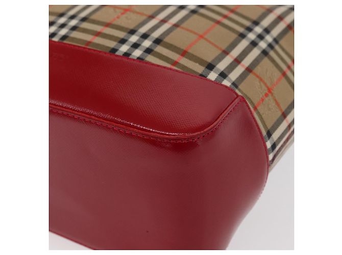 Borsa Tote Nova Check in Tela e Pelle BURBERRY Beige Rosso Oro Auth gh1367 D'oro - vista 14