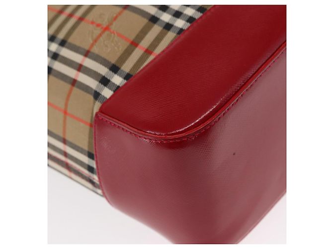 Borsa Tote Nova Check in Tela e Pelle BURBERRY Beige Rosso Oro Auth gh1367 D'oro - vista 15