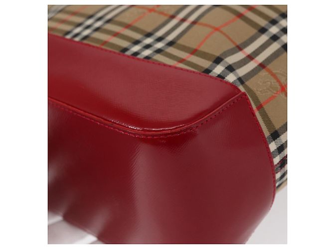 Borsa Tote Nova Check in Tela e Pelle BURBERRY Beige Rosso Oro Auth gh1367 D'oro - vista 16