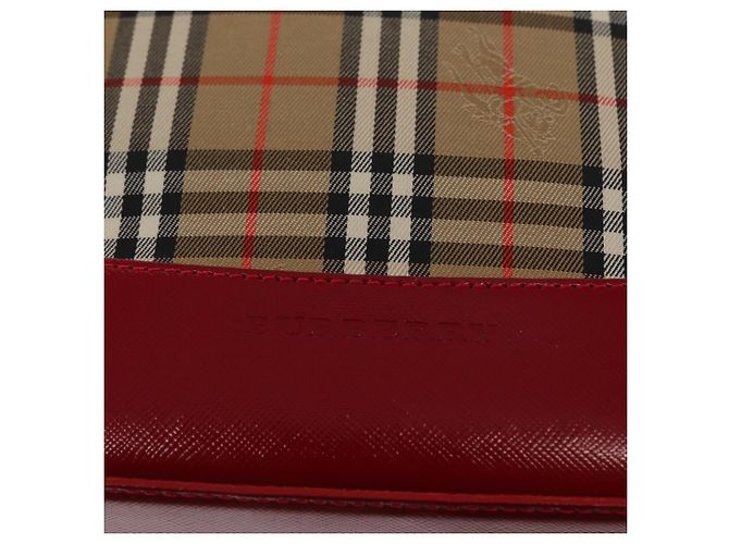 Borsa Tote Nova Check in Tela e Pelle BURBERRY Beige Rosso Oro Auth gh1367 D'oro - vista 17