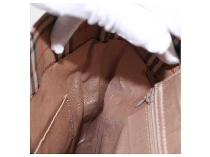 Borsa Tote Nova Check in Tela e Pelle BURBERRY Beige Rosso Oro Auth gh1367 D'oro - vista 19