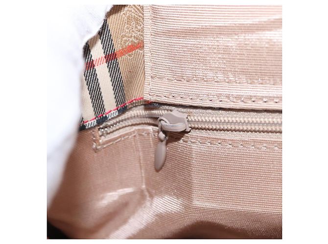 Borsa Tote Nova Check in Tela e Pelle BURBERRY Beige Rosso Oro Auth gh1367 D'oro - vista 20