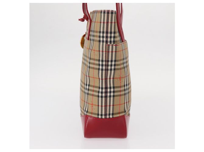 Borsa Tote Nova Check in Tela e Pelle BURBERRY Beige Rosso Oro Auth gh1367 D'oro - vista 3