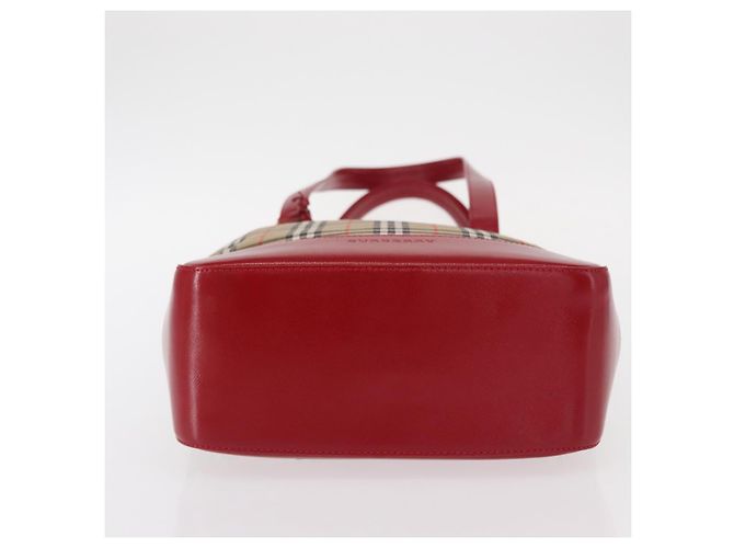 Borsa Tote Nova Check in Tela e Pelle BURBERRY Beige Rosso Oro Auth gh1367 D'oro - vista 5