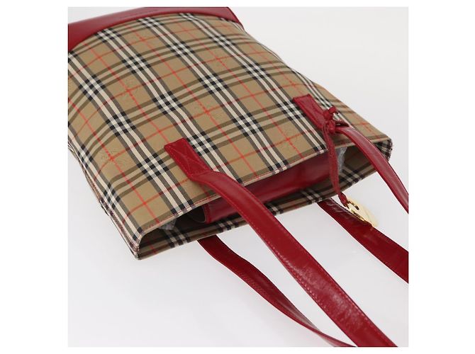 Borsa Tote Nova Check in Tela e Pelle BURBERRY Beige Rosso Oro Auth gh1367 D'oro - vista 6