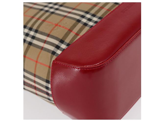 Borsa Tote Nova Check in Tela e Pelle BURBERRY Beige Rosso Oro Auth gh1367 D'oro - vista 9